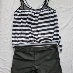 Striped Tankini Set Women's Plus Tank Top & Shorts Two Piece