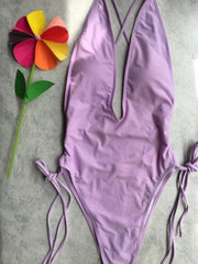 Criss Cross Backless High Cut One Piece Swimsuit Women's Swimwear