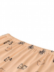 Bow Knot & Heart Print Elastic Waist Loungewear Pants