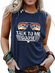Letter Print Crew Neck Tank Top Sleeveless Casual Summer Women's Top