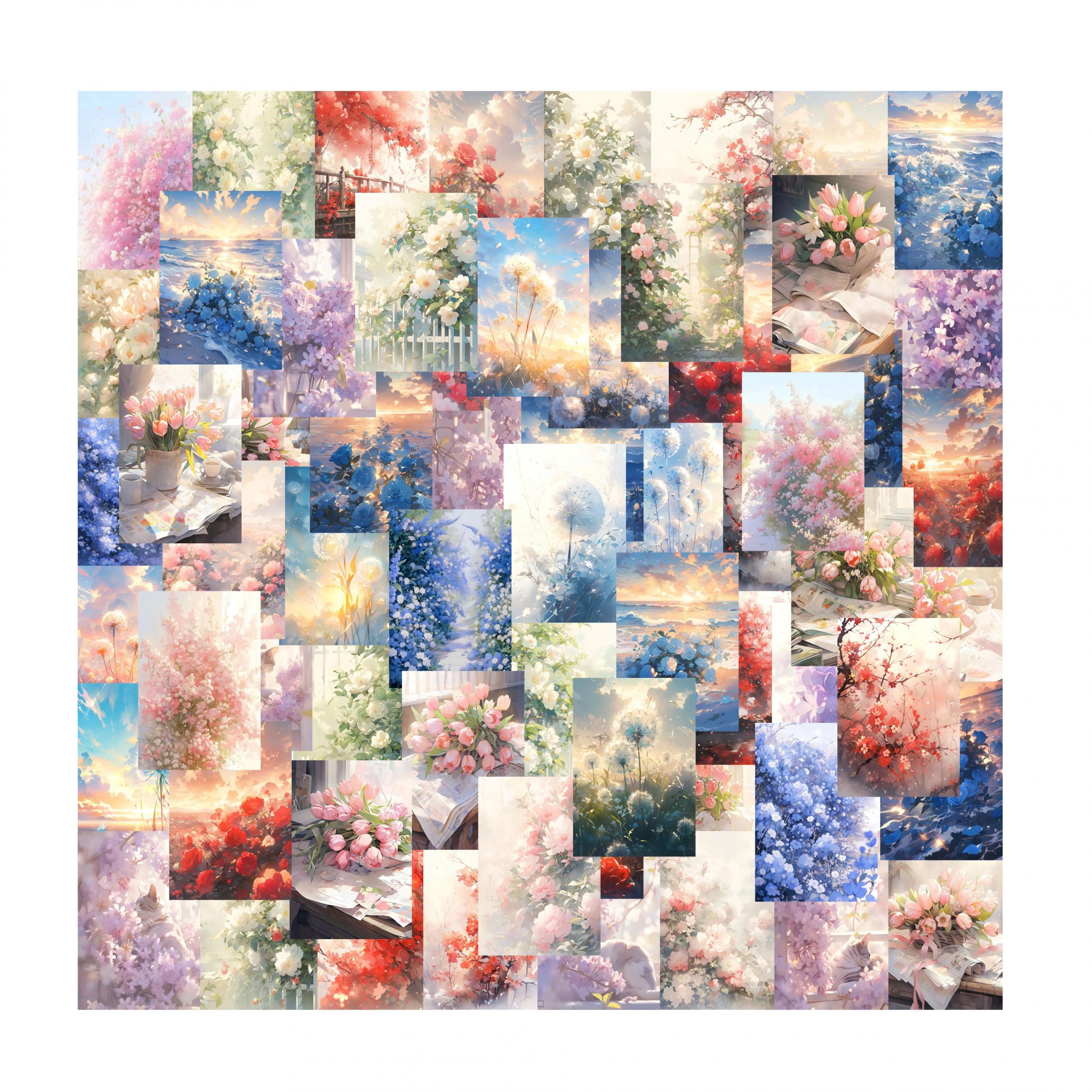 63pcs Watercolor Flower Sea Stickers for Mobile Phone Luggage Notebook