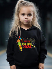 Cartoon Rockets Pattern Hooded Sweatshirt & Sweatpants Set for Girls