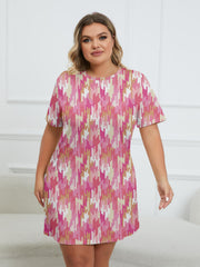 Geo Print Round Neck Short Sleeve Dress