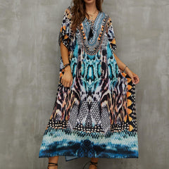 Boho Cover Up Dress Women's Plus Animal Skin Print Tassel Decor