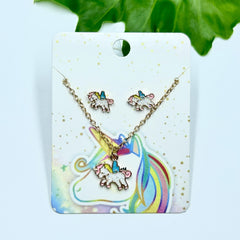 Cartoon Dripping Unicorn Necklace & Earrings Set For Girls
