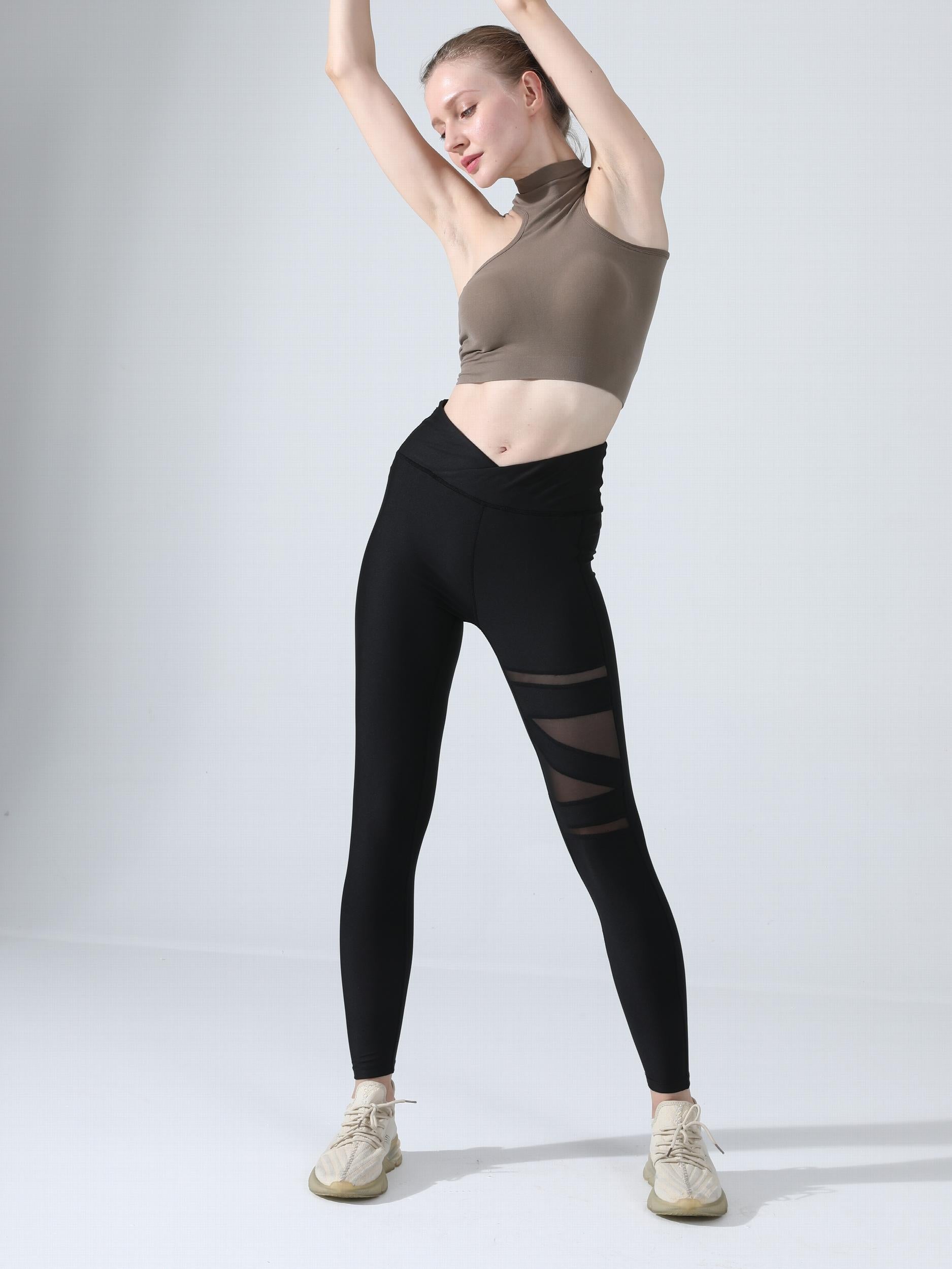 Mesh Contrast Yoga Leggings Workout Running Tight Pants Women