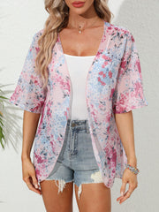 Floral Print Pink Open Front Cover Up Cardigan
