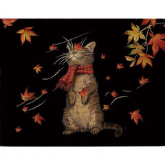 4pcs Fall Series Placemats Cat Maple Leaf Table Cover