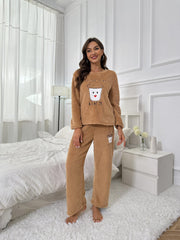 Letter Print Lounge Set Long Sleeve Crew Neck Top & Pants