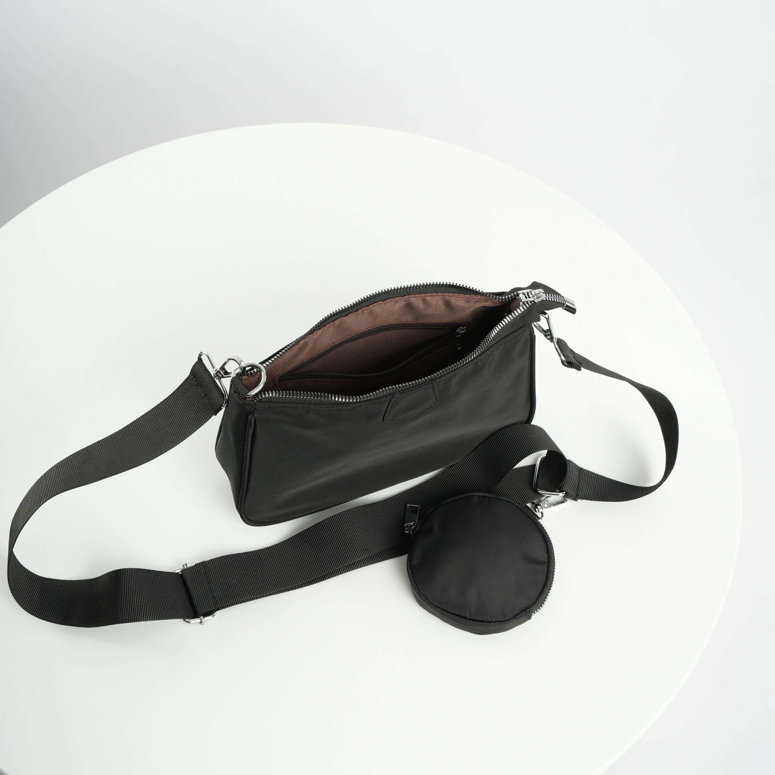 2Pcs Square Nylon Bag Set - Small Shoulder Bag with Coin Purse