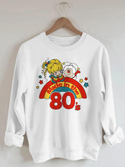80s Cartoon Print Sweatshirt Long Sleeve Crew Neck Casual Sweatshirt