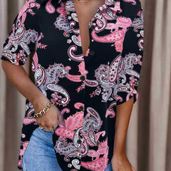 Women's Plus Paisley Floral Print Long Sleeve Boho Blouse