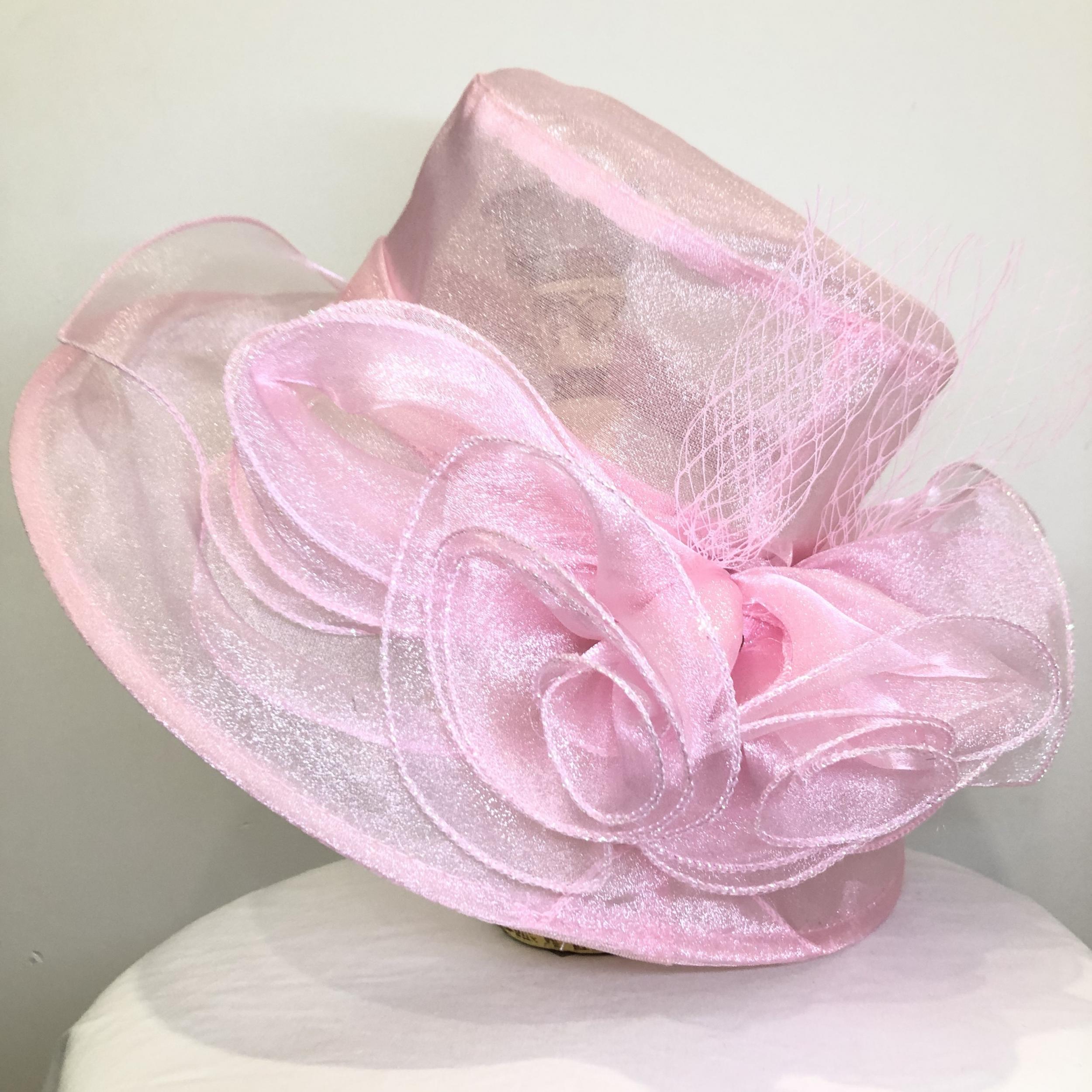 Organza Derby Hat Solid Flower Sun Hat Church Hat For Women