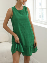 Ruffle Trim Tank Dress Crew Neck Sleeveless Summer Dress