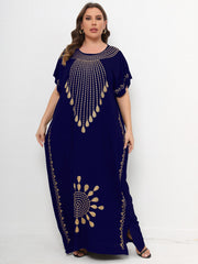 Abaya Dress Women's Plus Tribal Print Bat Sleeve Round Neck