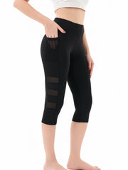 Mesh Patchwork Yoga Leggings High Waist With Pocket