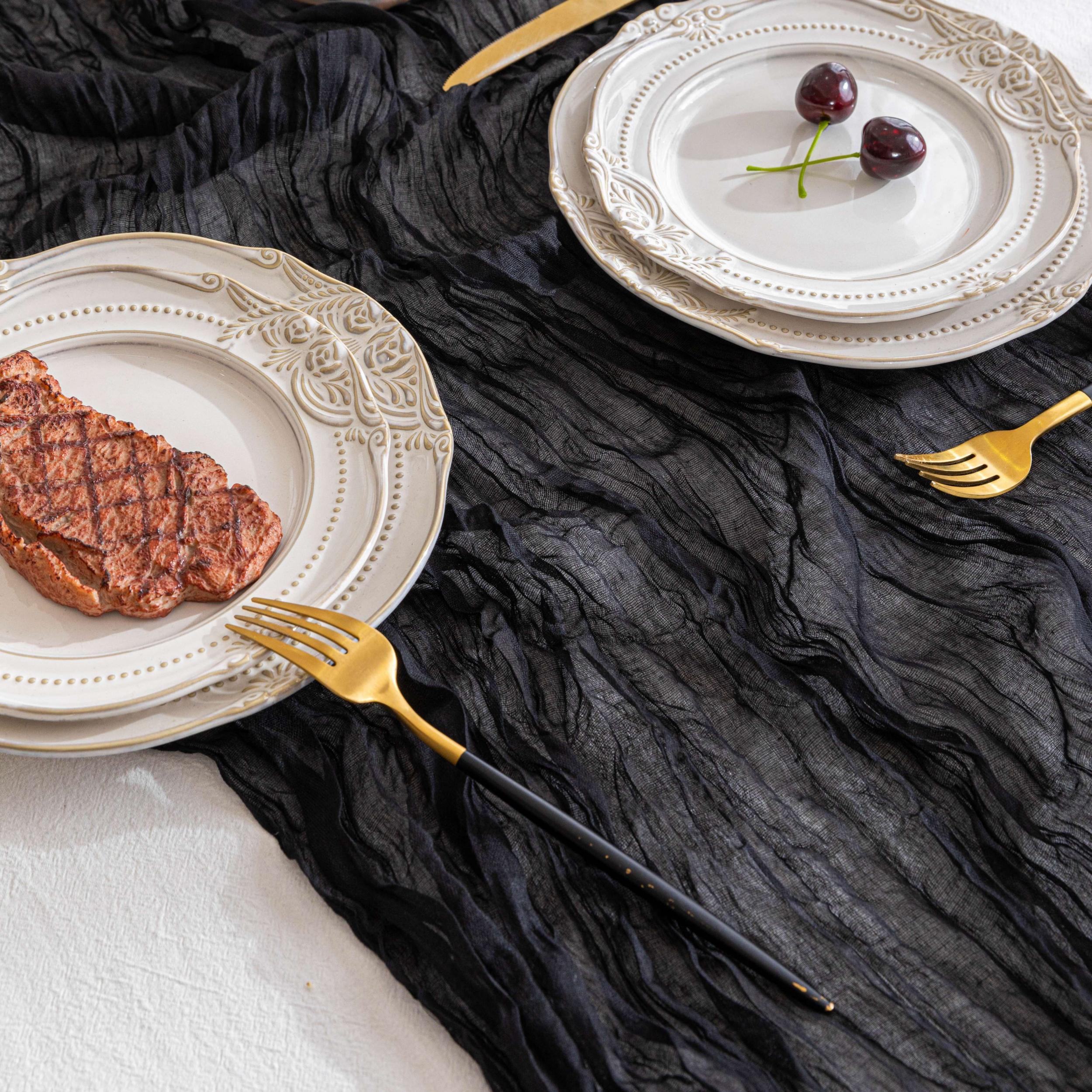 Polyester Table Runner Green Cheesecloth Gauze Bohemian Burgundy