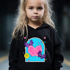 Butterfly Happy Face Long Sleeve Hooded Sweatshirt Girls