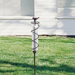 Metal Bird Rain Gauge Stake 7 Capacity Cast Iron Hanging Outdoor Garden Law