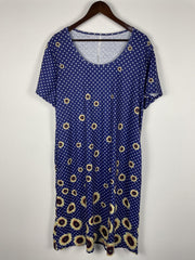 Women's Plus Sunflower & Dot Print Short Sleeve Tee Dress