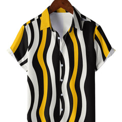 Wave Stripes Print Short Sleeve Beach Shirts Summer Casual