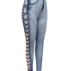 Denim Print Skinny Leggings Stretchy Casual Leggings Women's Clothing
