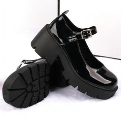 Women's Square Toe Platform Mary Jane Pumps Waterproof College Style Shoes
