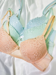 3pcs Lace Plunge Push Up Bras Front Buckle Women's Lingerie