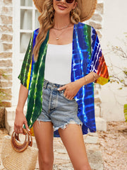 Tie Dye Print Half Sleeve Kimono Cover Up Beach Cardigan