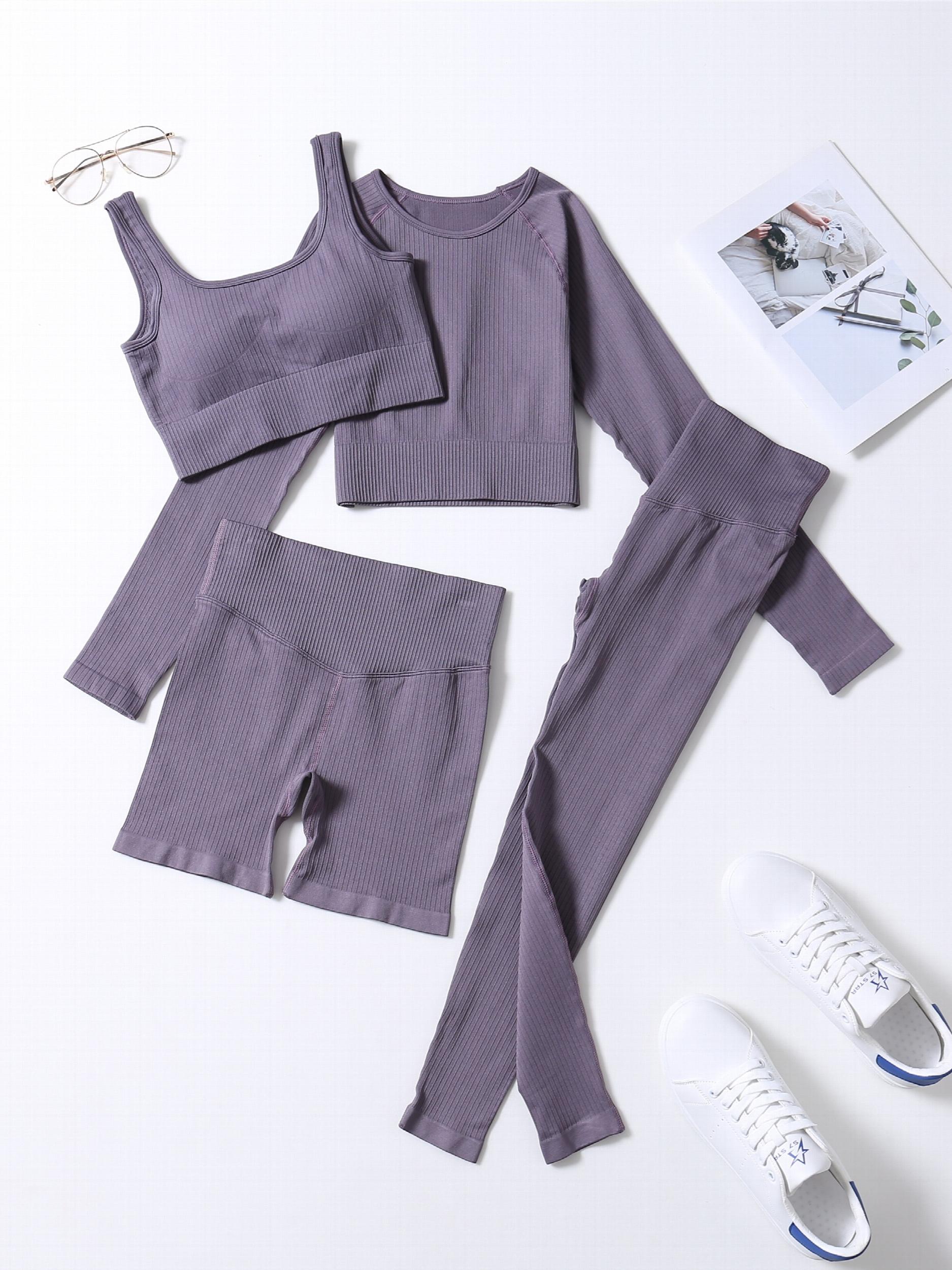 Women's 4 Piece Yoga Set High Waist Leggings & Quick Dry Cropped Top