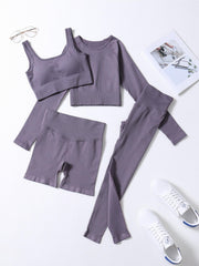 Women's 4 Piece Yoga Set High Waist Leggings & Quick Dry Cropped Top