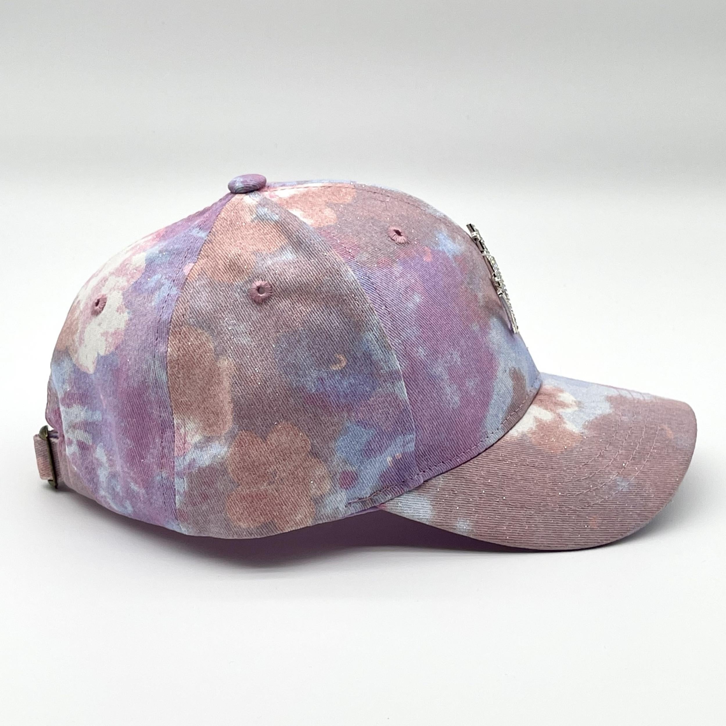 Pink Tie Dye Print Baseball Cap with Rhinestone Crown Decoration