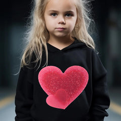 Girls 2pcs Heart Pattern Hooded Sweatshirt and Sweatpants Set