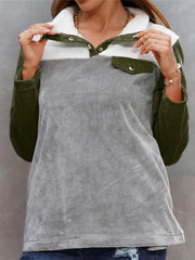 Women's Colorblock Stand Neck Teddy Long Sleeve Tops