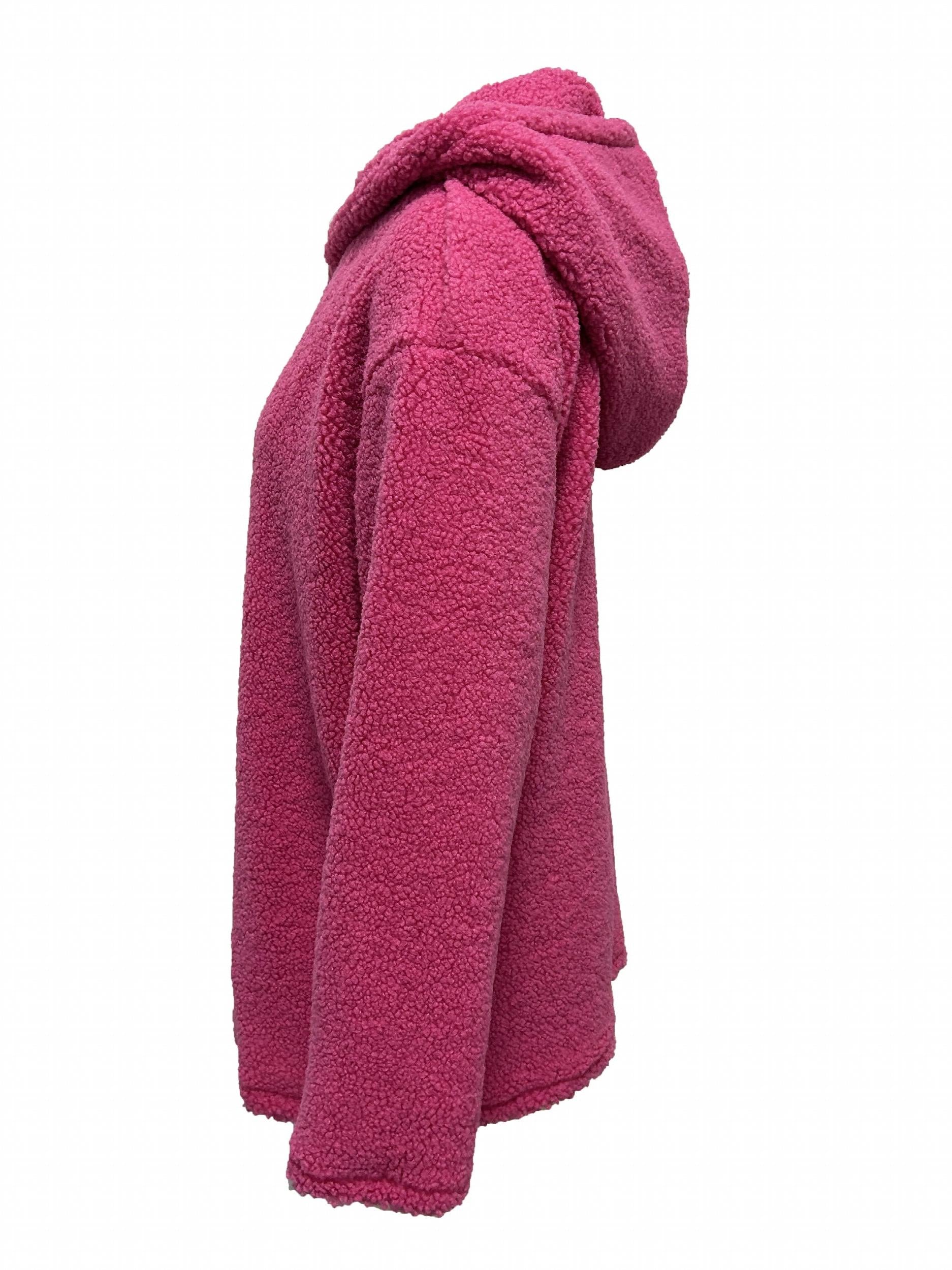 Zip Front Hoodie Plush Coat Solid Long Sleeve Outwear Women's Clothing
