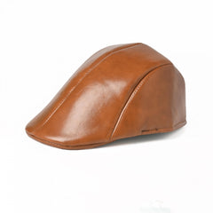 Men's Leather Beret Outdoor Street Solid Hat Vintage Newsboy Hat