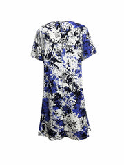Allover Print Short Sleeve Round Neck Dress