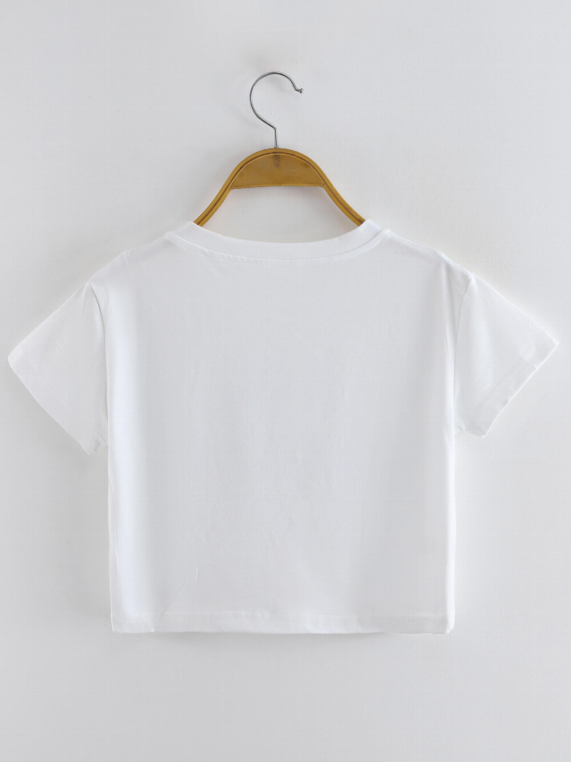 Rhinestone Decor Crop Tee Slim Fit Y2K