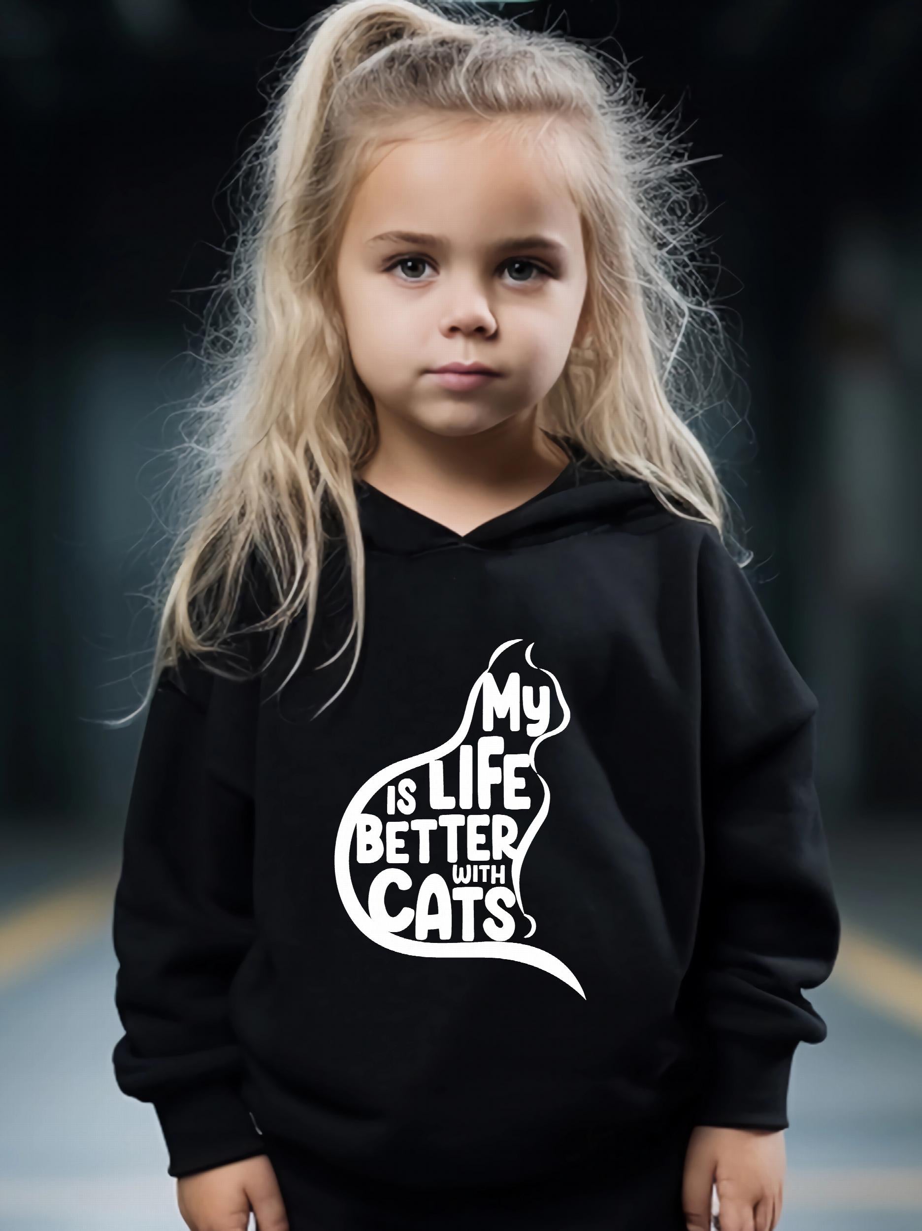 Cat & Letter Print Girls Outfits for Sports Spring Fall