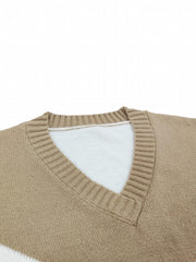 Colorblock V Neck Sweater Long Sleeve Pullover