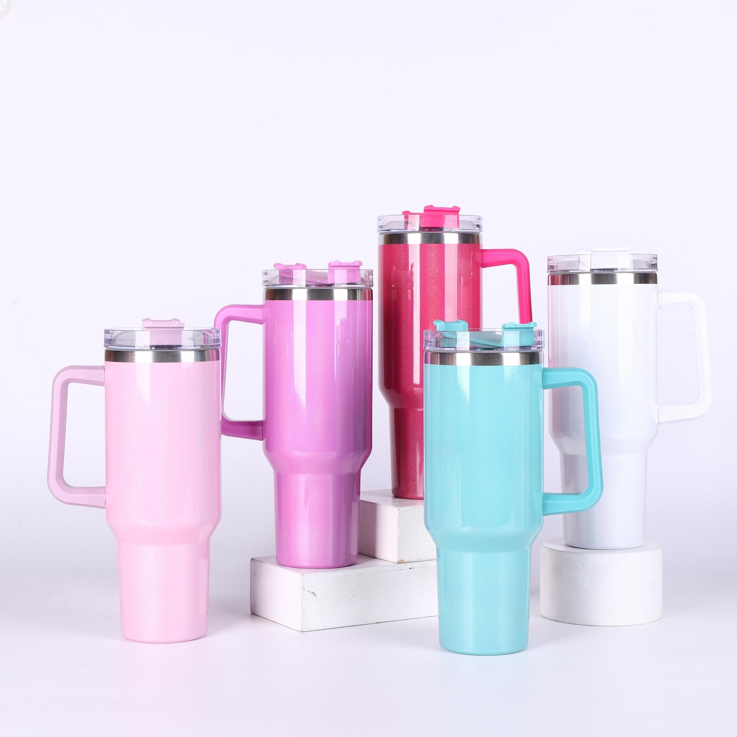 40oz Rainbow Paint Iced Tumbler Stainless Steel Insulated Cup with Handle
