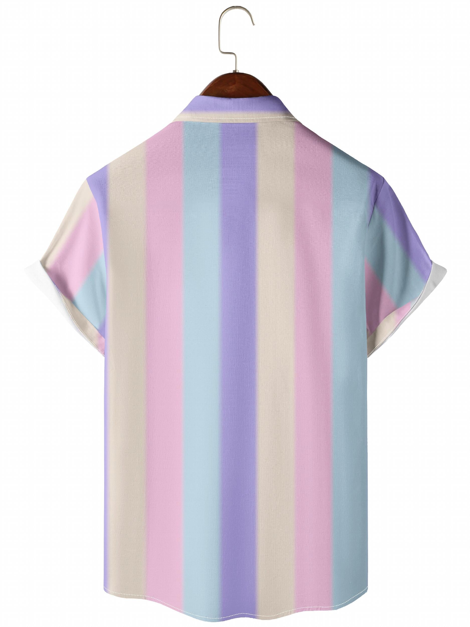 Pastel Stripes Print Men's Button Up Shirt For Summer Beach