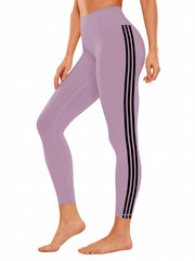High Waist Yoga Pants with Side Stripes, Tummy Control