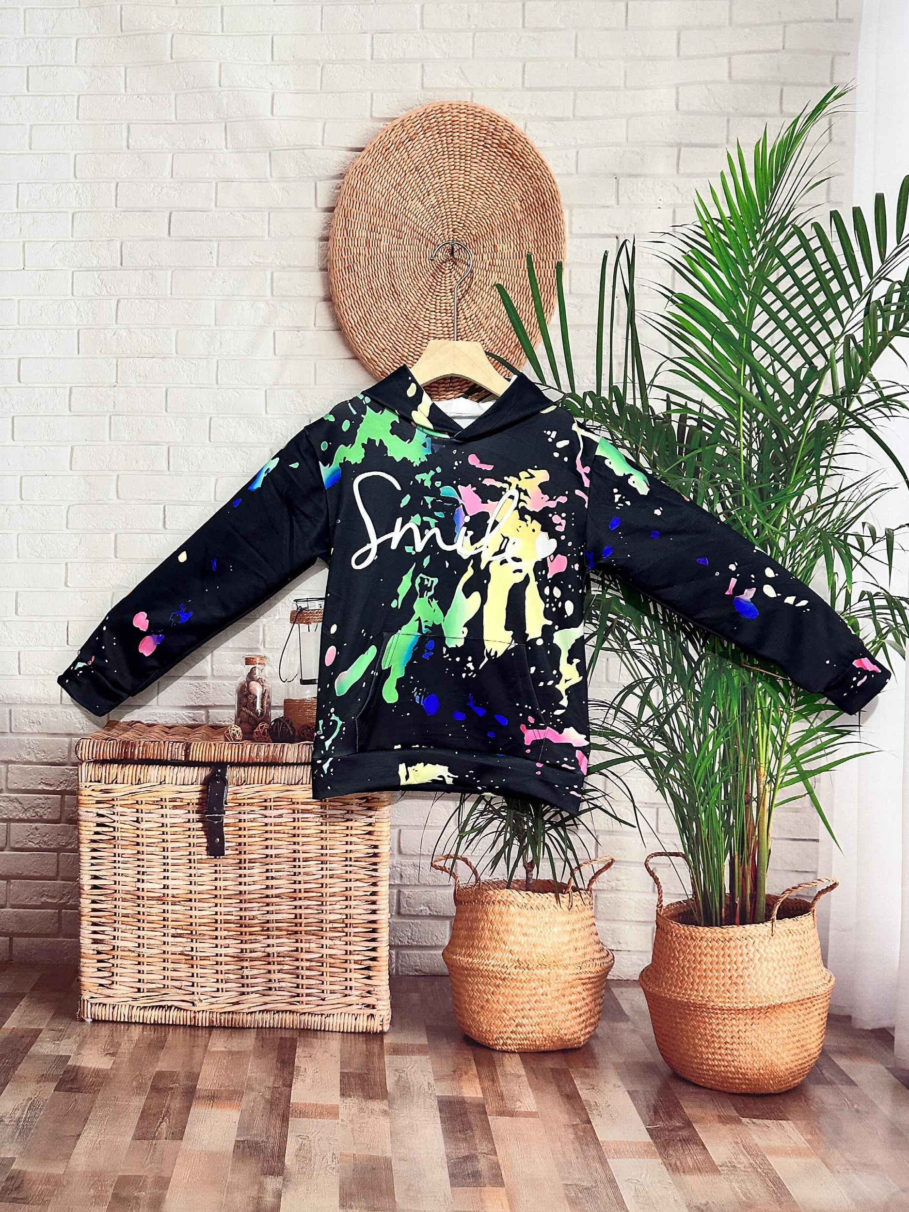 Tie Dye Graffiti Hoodies Girls Comfy Hooded Pullover Spring Fall