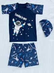Astronaut Print Swimwear Set for Boys - Beach Vacation Kids Clothes