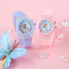 2pcs Unicorn Dual Quartz Watch Set for Girls LED Glow Soft Silicone Twin Sister