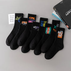 5pairs Cartoon Pattern Mid Calf Sports Socks Assorted Varieties