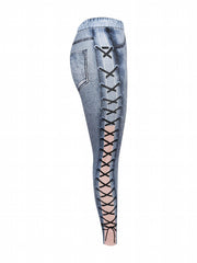 Denim Print Skinny Leggings Stretchy Casual Leggings Women's Clothing