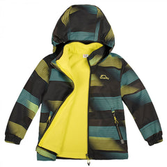 Kids Striped 3 In 1 Rain Jacket Waterproof Windbreaker With Fleece Lining