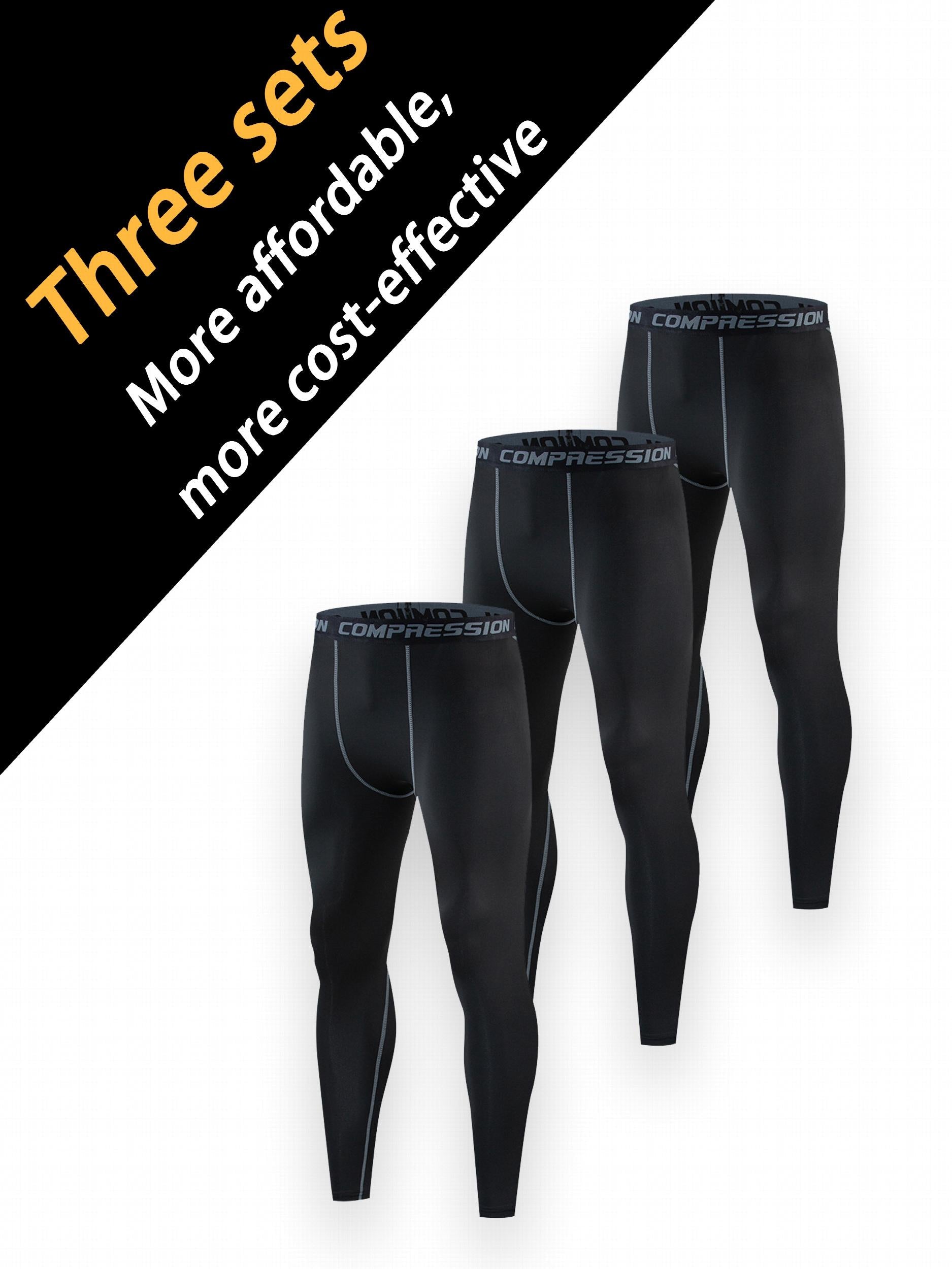 Men's Solid Pocket Leggings Active Compression Pants